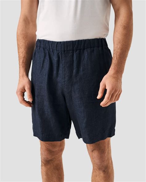 Navy Heavy Linen Shorts - Eton