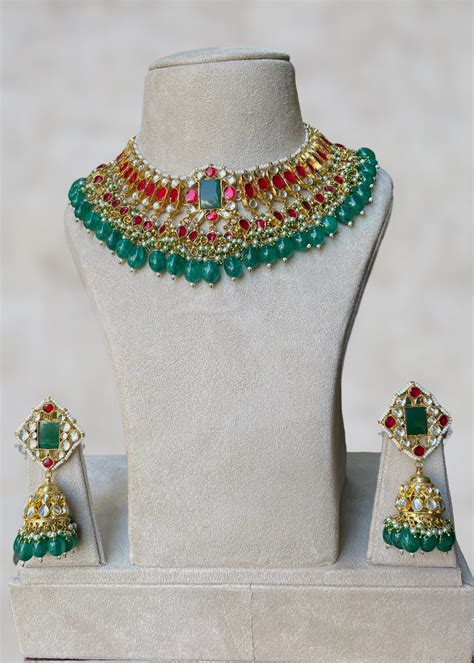 Rekha Red Necklace Set – SumehaBling