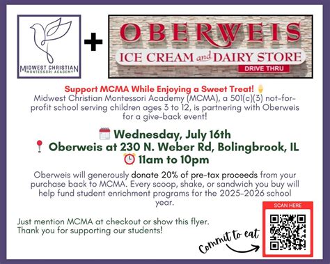 Oberweis Benefit Day for MCMA!, Oberweis (230 North Weber Road ...