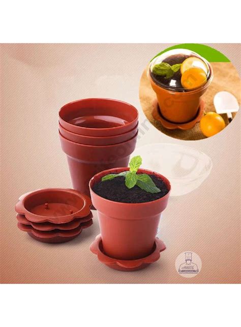 Home CAKE DECOR™ Brown Flower Pot Shape Mousse Cups with Lids (Pack of 10)