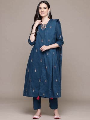 Buy Readiprint Straight Style Navy Blue Kurta With Pant & Dupatta (Set ...