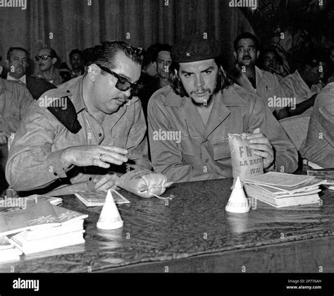 Cuban revolutionary hero Ernesto "Che" Guevara attends a meeting at an ...