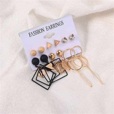Combo of 6 Pair Golden Studs and Drop Earrings – Vembley