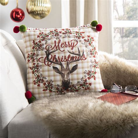 Safavieh Darton Merry Christmas Reindeer Decorative Throw Pillow, 18" x ...