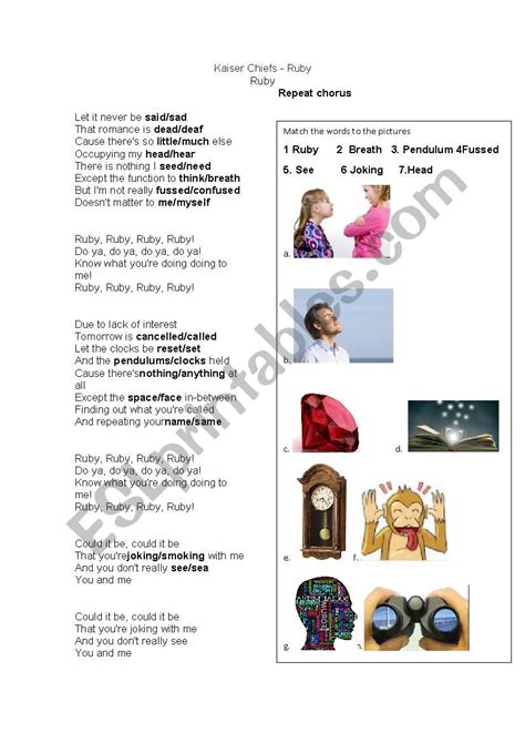 Image result for The Kaiser Chiefs Ruby Ruby Ruby Chorus