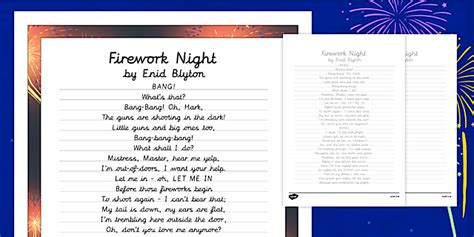 Firework Night by Enid Blyton Poem Handwriting Practice