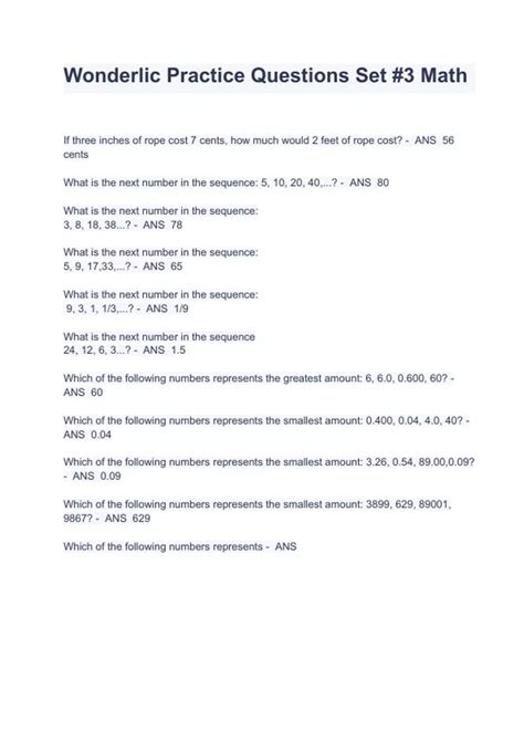 Wonderlic Practice Questions Set #3 Math ( Answered ) - Wonderlic ...