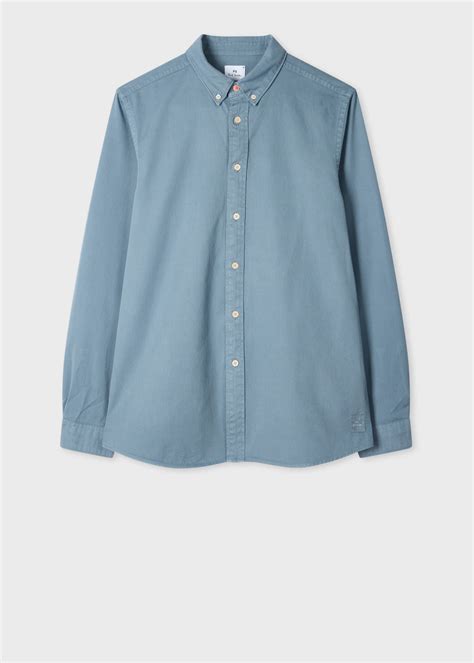 Men's Powder Blue Cotton-Twill Button-Down Shirts
