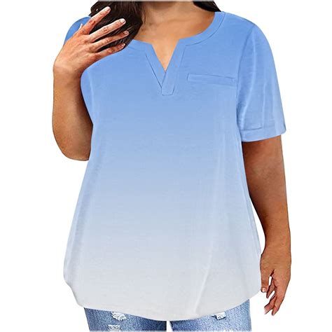 Womens Plus Size T-Shirts Cotton Short Sleeve V Neck Tops Loose Summer ...