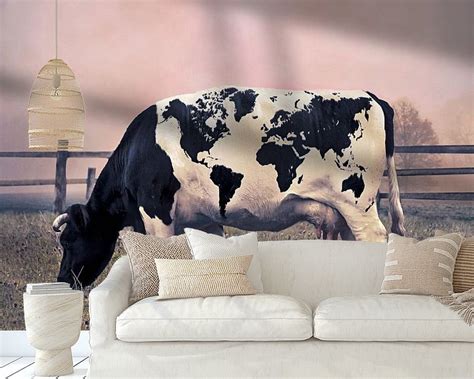 Photo manipulation Cow with World Map Spots in Atmospheric Pasture by ...