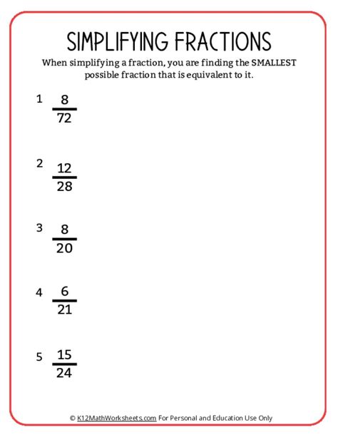Simplifying Fractions Worksheets | K12mathworksheets.com