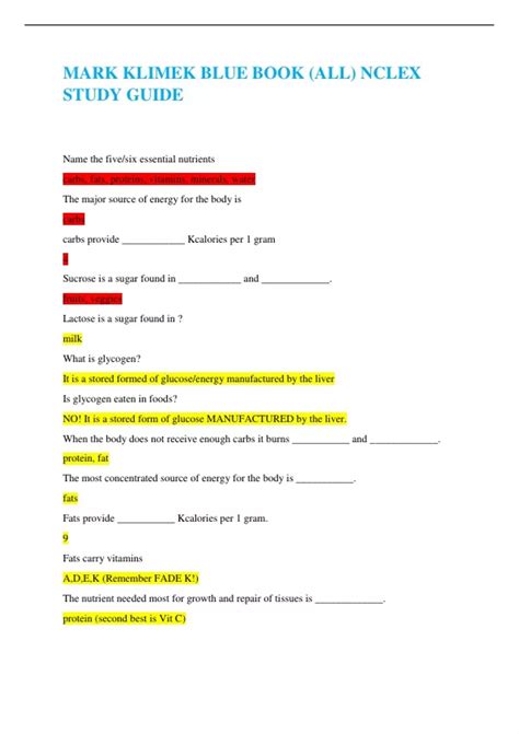 MARK KLIMEK BLUE BOOK (ALL) NCLEX STUDY GUIDE 2024 A+ GUARANTEE PASS ...