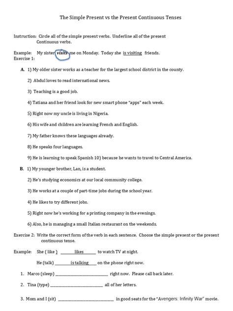 Image result for Present Simple vs Present Continuous Exercise