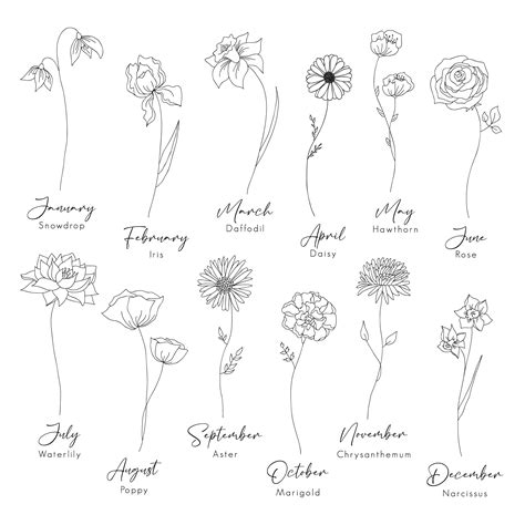 Personalized Birth Flower Art | Cursive Style | Birth flower tattoos ...