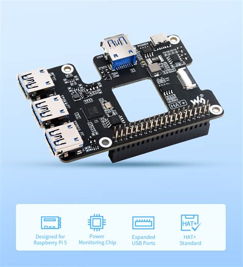 PCIe To USB 3.2 Gen1 HAT+ for Raspberry Pi 5 - USB Expansion and Power ...