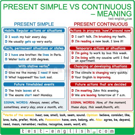 Present Simple vs Continuous 的图像结果