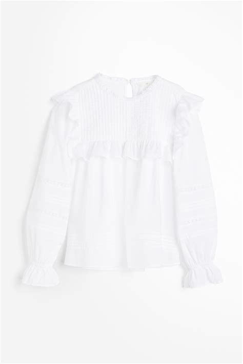 Pin-tucked cotton blouse - White - Ladies | H&M IN