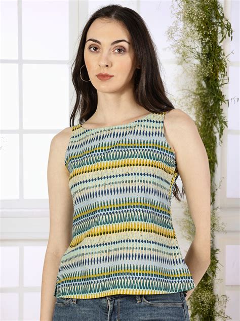 Blue Aztec Cotton Printed Top – Saffron Threads