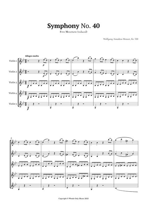 Symphony No. 40 by Mozart for Violin Quintet (arr. Ander) by Mozart ...