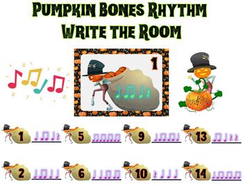 Pumpkin Bones Rhythm Write the Room for Quarter Notes/Rests + Eighth Notes