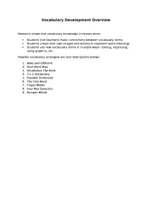 Vocabulary Development Overview Doc Template | pdfFiller