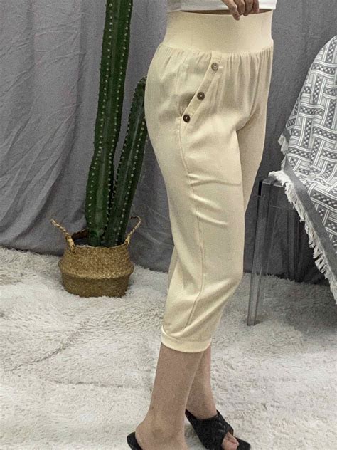 Button Pocket Design Capris Casual Pants