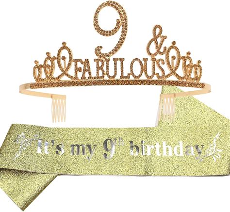 EBE EmmasEmma 9th Birthday Girl Tiara, Sash & Decorations - India | Ubuy