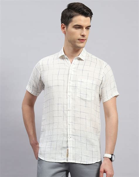 Buy Men White Check Collar Half Sleeve Shirt Online in India - Monte Carlo