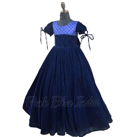 Blue Velvet Designer Party wear Gown - PinkBlueIndia.com