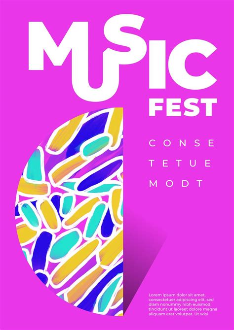 Modern music fest poster template with brush strokes, paint stains ...