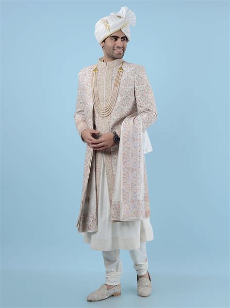 TULA Cream Multi Silk Embroidered Sherwani | Regular Fit Full Sleeve ...