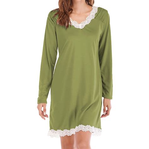Rigardu Women's Cotton Nightgown Sleepwear Long Sleeves Nightshirt ...