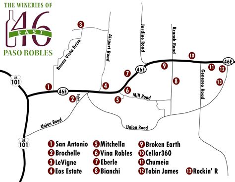 Paso Robles Wineries Highway 46 East Winery Map