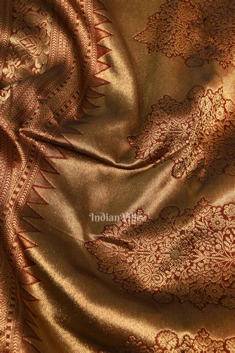 Dark Maroon Pure Brocade with Golden Broder Bridal Kanjivaram Silk Sar ...