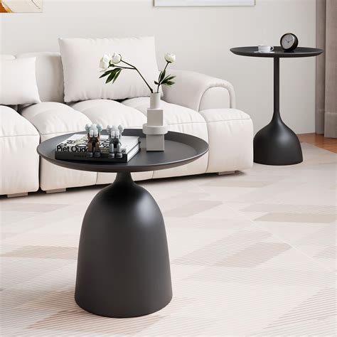 Round Coffee Table and End Table Sets for Living Room, Black Modern ...