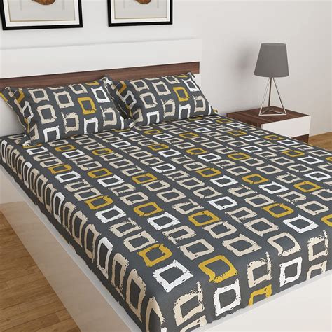 Home Centre Corsica Elegant - Grey Printed Queen Bedsheet Set - 3Pcs ...