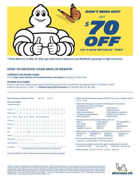 Printable Michelin Rebate Form - Printable Rebate Form