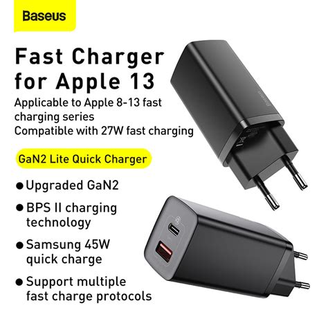 Baseus GaN2 Lite Quick Charger C+U 65W EU Black – Baseus India Official ...