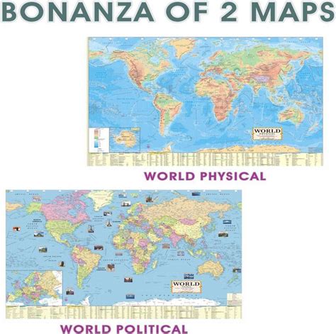 WORLD ENGLISH MAPS (Both Political & Physical) Pack of Set Of 2, Map ...