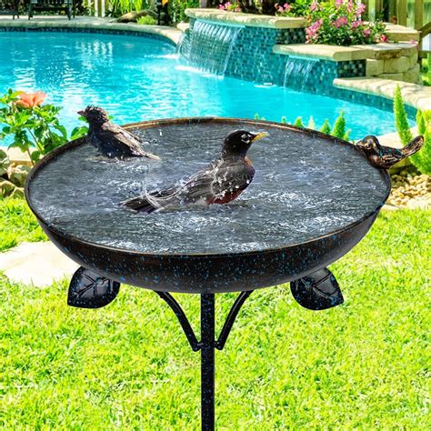 Amazon.com: DREAMSOUL 26 Inch Pedestal Bird Bath with 4 Prongs Stake, Metal Bird Baths for ...