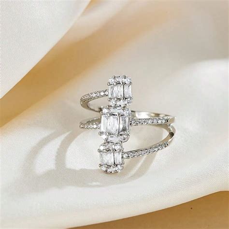 1pc Fashion Micro Inlaid Square Cubic Zirconia Ring, Asymmetrical ...