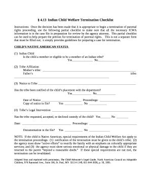 13Indian Child Welfare Termination Checklist Doc Template | pdfFiller