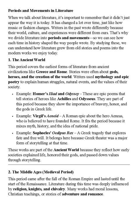 L1: Overview of Literary Periods and Movements - Studocu - list of literary movements