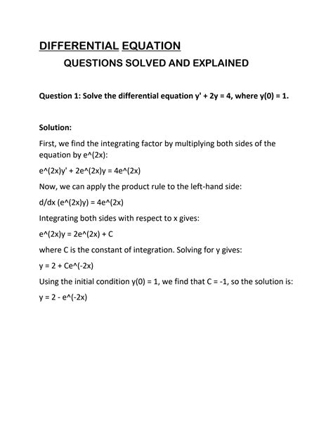 Image result for Differential Equation Example with Solution