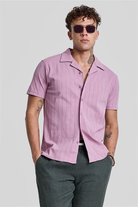 Buy Men's Pink Cuban Textured Shirt Online | Snitch – SNITCH
