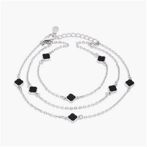 Black Clover Layered Silver Chain Bracelet