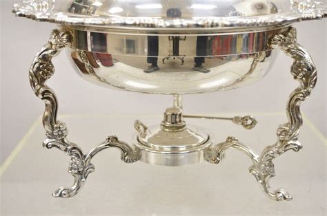 Vintage Victorian Style Ornate Silver Plated Chafing Dish Food Warmer w ...