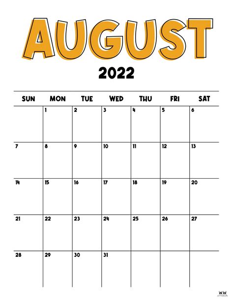 August 2022 Calendars - 33 FREE Printables | Printabulls