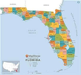 Florida Counties Map - Standard - 36" x 33.25" Laminated : Amazon.in ...