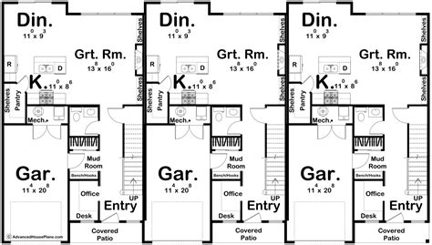 Modern Farmhouse Style Tri-Plex House Plan | Brookfield